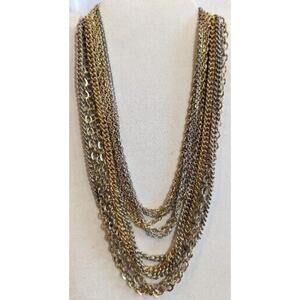 Beautiful Vintage Gold And Silver Tone Multi Strand Layered Chain Necklace